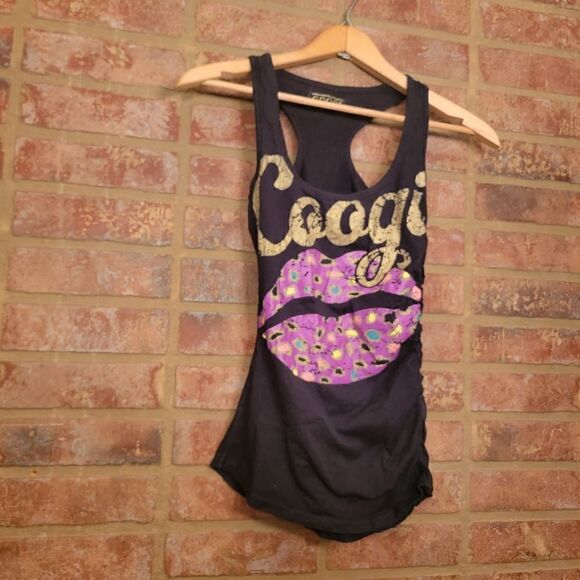 Coogi Leopard Lips Black Tank Top Sz small - Picture 1 of 4